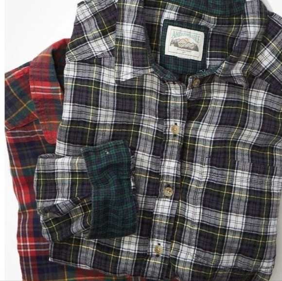 Ae | Cozy Cropped Tartan Flannel Blue Plaid Elbow Patches Womens Small S - Picture 3 of 13